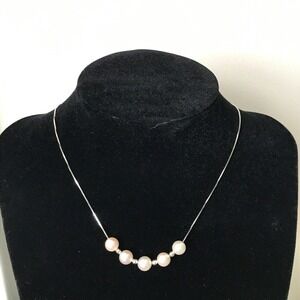 18K Italy White Gold Pearl Shiny Chain Necklace 16"